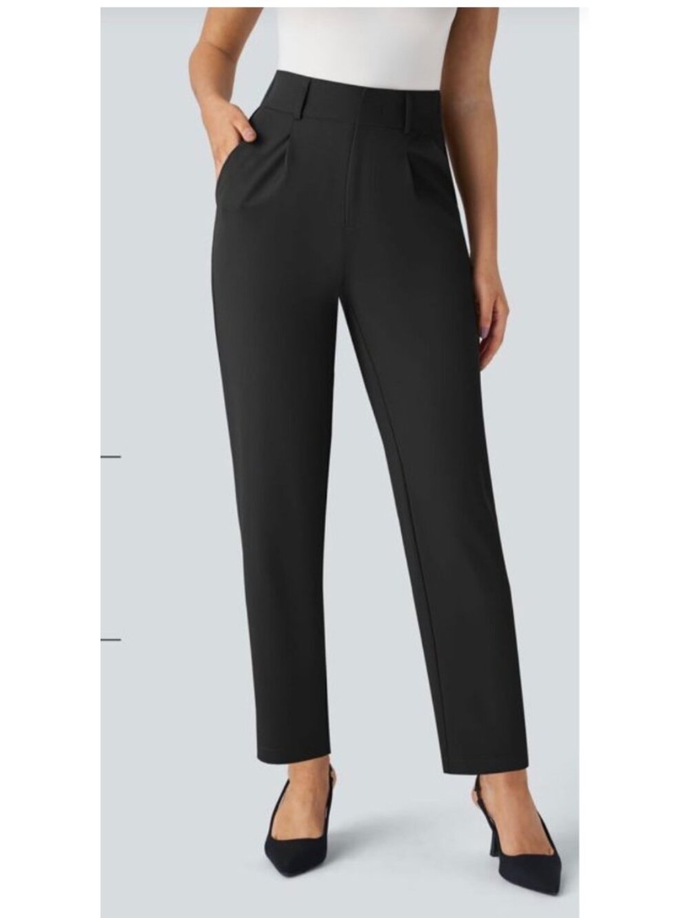 Womens M Tall Black Straight-Leg Trousers High-Waisted With Pockets NWOT